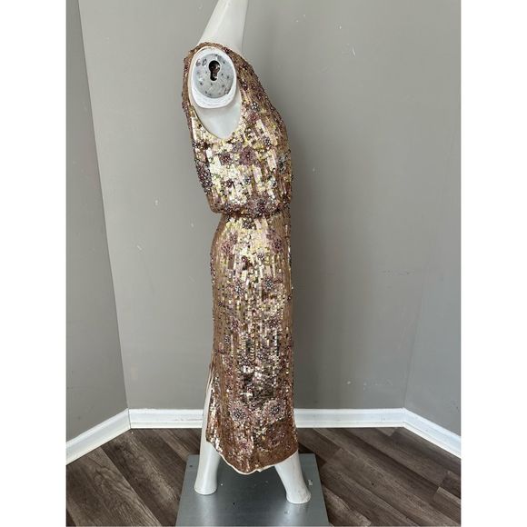 MAC DUGGAL HAND BEADED HIGH NECK MIDI DRESS - Picture 9 of 11